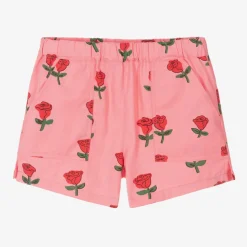 Girls Pink Organic Cotton Roses Shorts