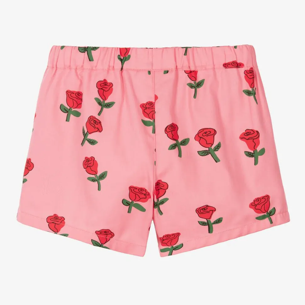 Girls Pink Organic Cotton Roses Shorts