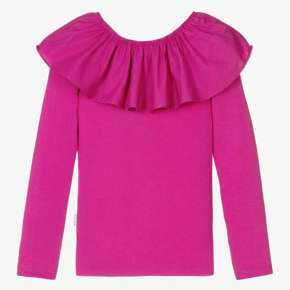 Girls Pink Organic Cotton Ruffle Top