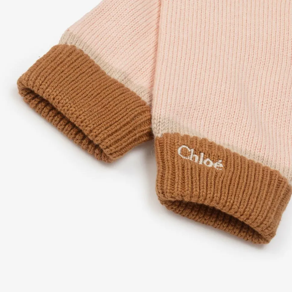 Girls Pink Organic Cotton Knit Gloves