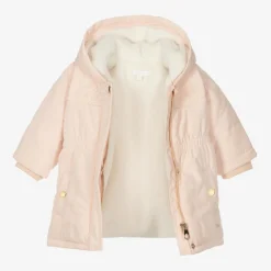 Girls Pink Padded Embroidered Coat