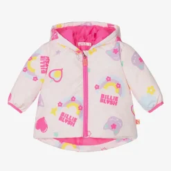 Girls Pink Padded Rainbow Cat Jacket