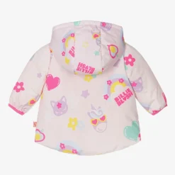 Girls Pink Padded Rainbow Cat Jacket