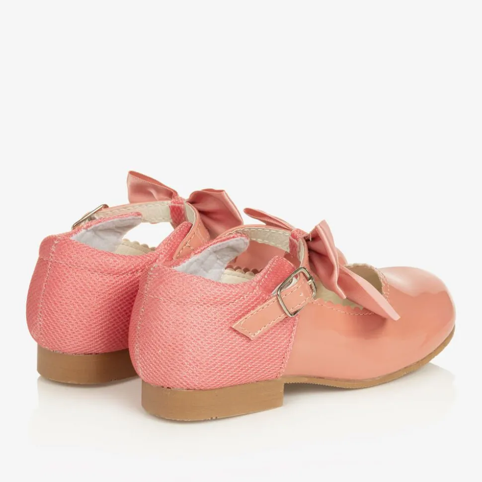Girls Pink Patent Faux Leather Bow Shoes