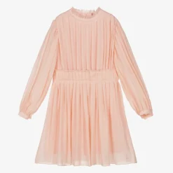 Girls Pink Pleated Wool Dress