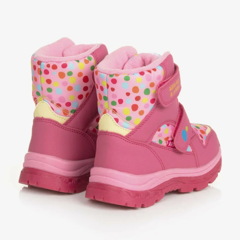 Girls Pink Polka Dot Print Snow Boots