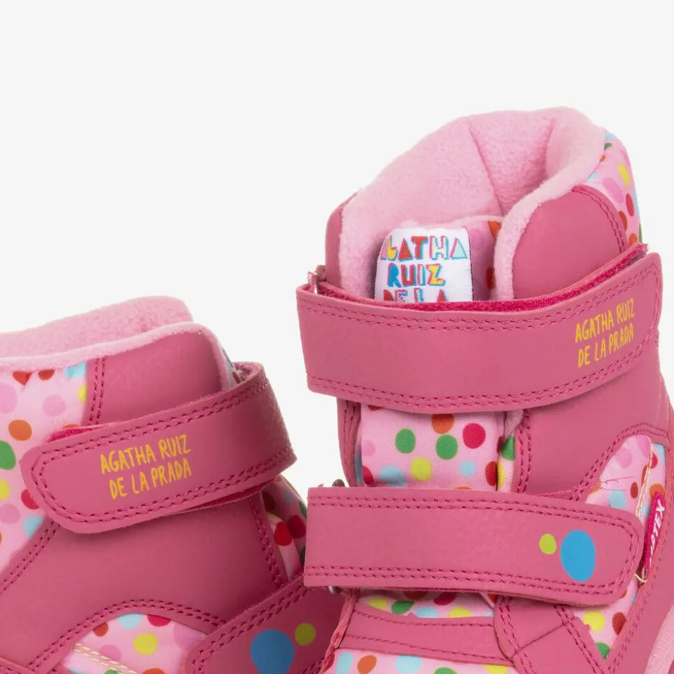 Girls Pink Polka Dot Print Snow Boots