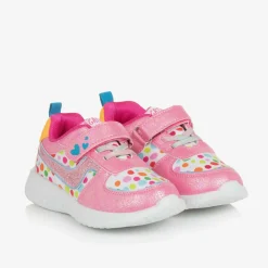 Girls Pink Polka Dot Velcro Trainers