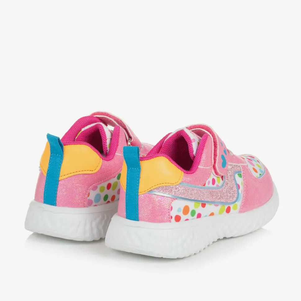 Girls Pink Polka Dot Velcro Trainers