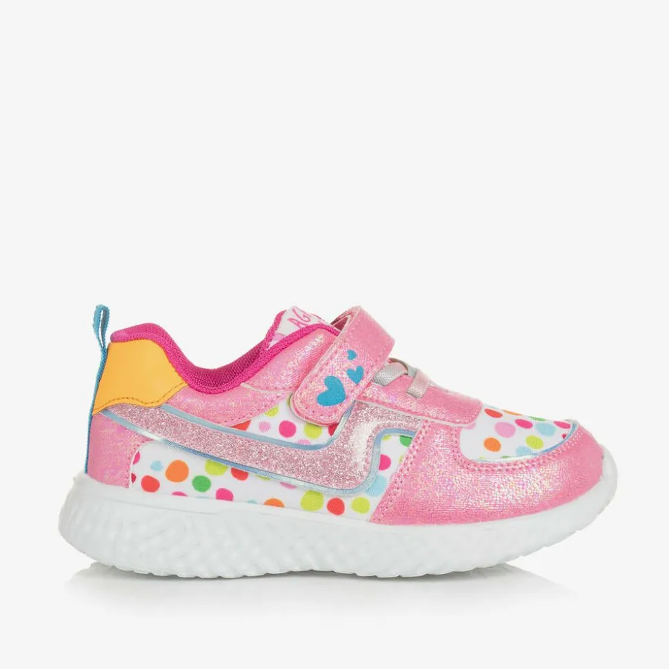 Girls Pink Polka Dot Velcro Trainers
