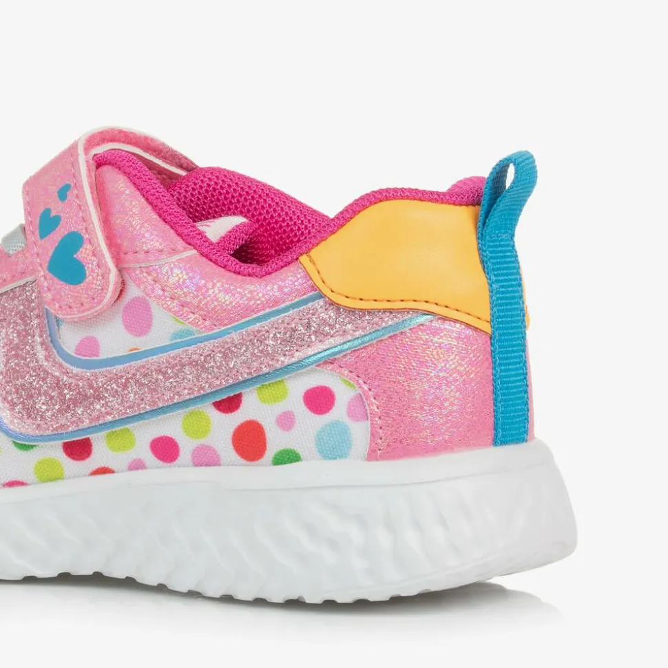 Girls Pink Polka Dot Velcro Trainers