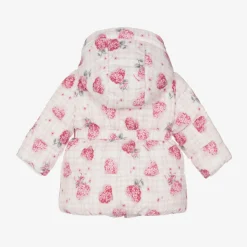 Girls Pink Puffer Flower Hooded Coat