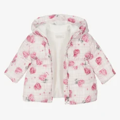 Girls Pink Puffer Flower Hooded Coat