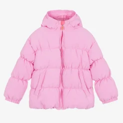 Girls Pink Puffer Rainbow Jacket