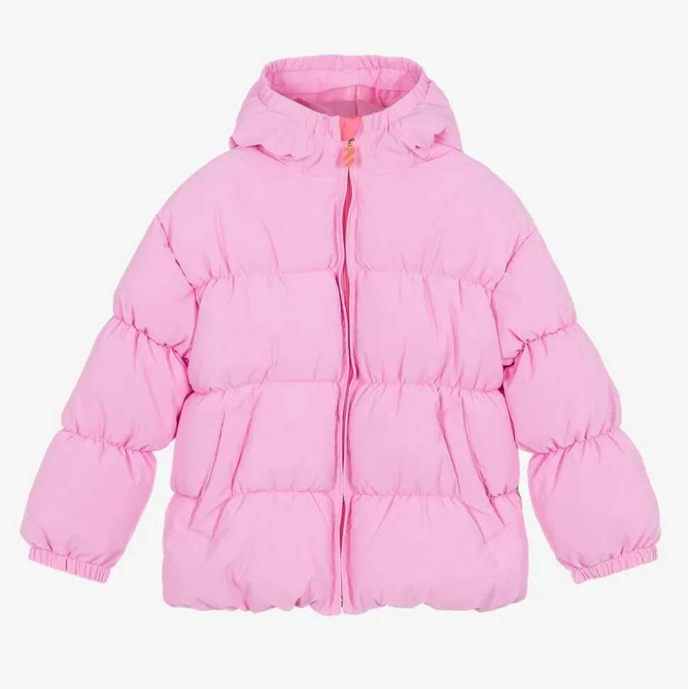Girls Pink Puffer Rainbow Jacket