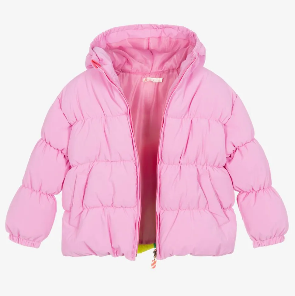 Girls Pink Puffer Rainbow Jacket