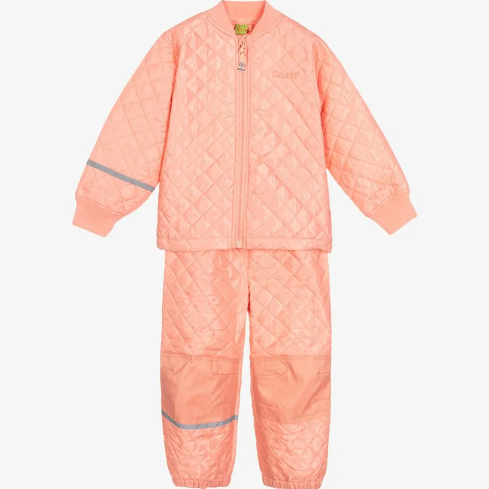 Girls Pink Quilted Jacket & Trouser Set