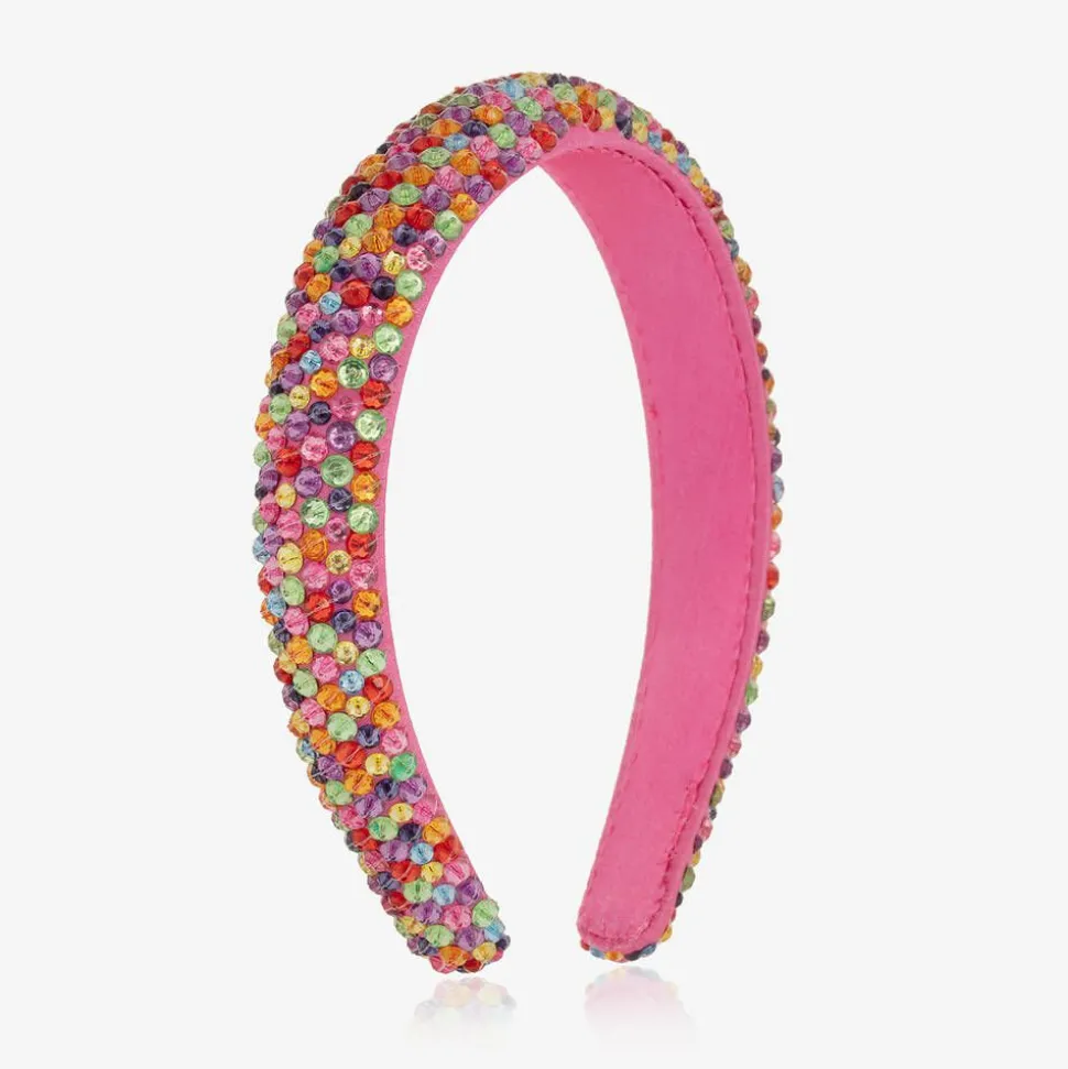 Girls Pink Rainbow Bead Hairband