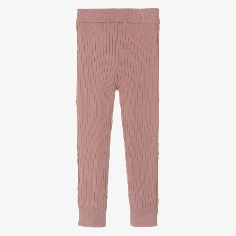 Girls Pink Ribbed Viscose Leggings