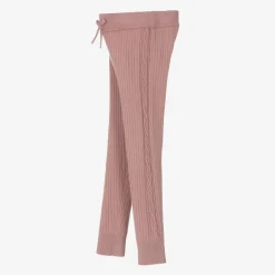 Girls Pink Ribbed Viscose Leggings