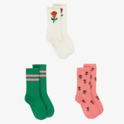 Girls Pink Roses Organic Cotton Socks (3 Pack)