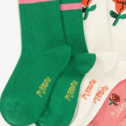 Girls Pink Roses Organic Cotton Socks (3 Pack)