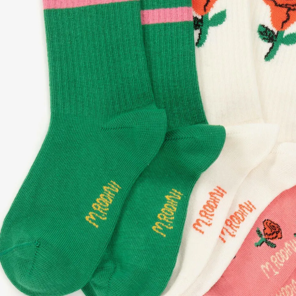 Girls Pink Roses Organic Cotton Socks (3 Pack)