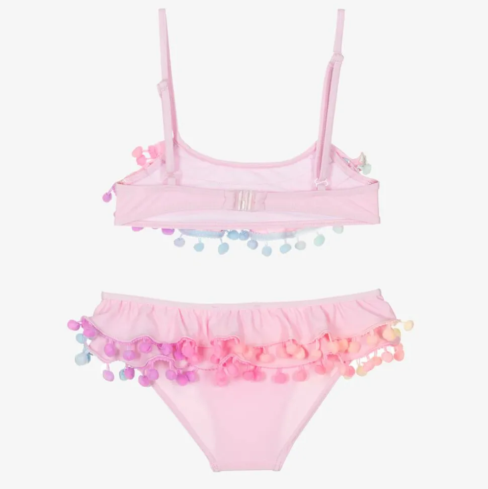 Girls Pink Ruffle & Pom-Pom Bikini