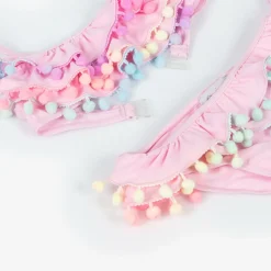 Girls Pink Ruffle & Pom-Pom Bikini
