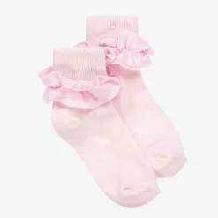 Girls Pink Ruffle Cotton Socks