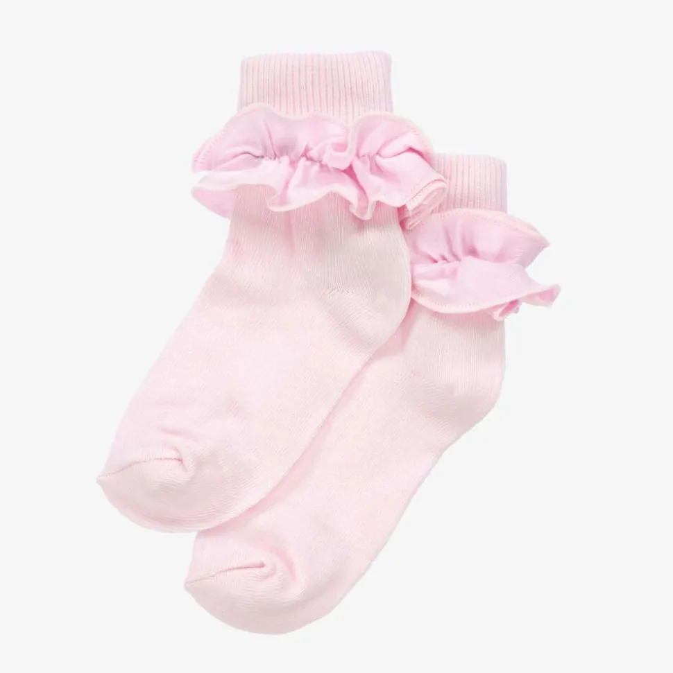 Girls Pink Ruffle Cotton Socks