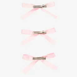 Girls Pink Satin Bow Hair Clips (3 Pack)