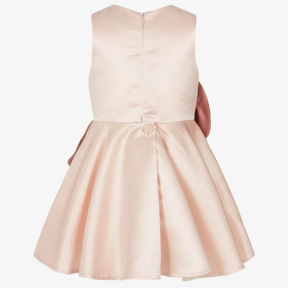 Girls Pink Satin Flower Dress