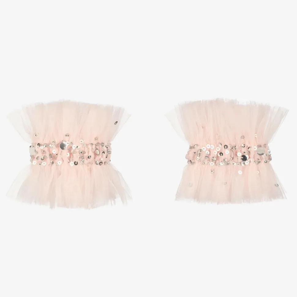 Girls Pink Sequin Tulle Cuffs