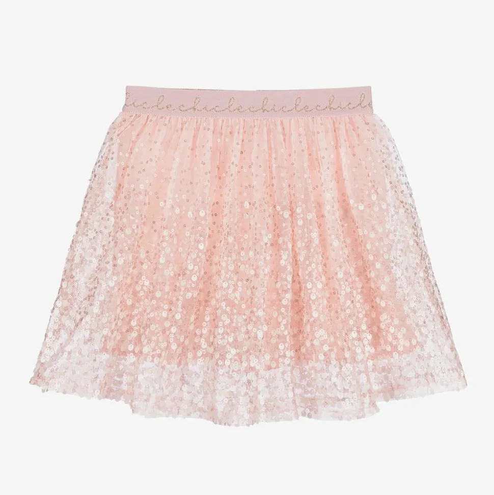 Girls Pink Sequinned Tulle Skirt