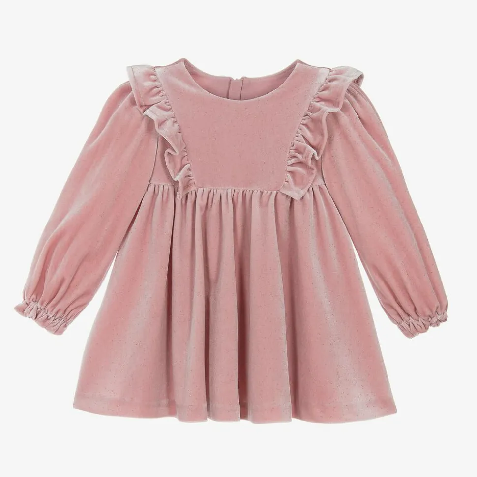 Girls Pink Sparkly Velour Dress