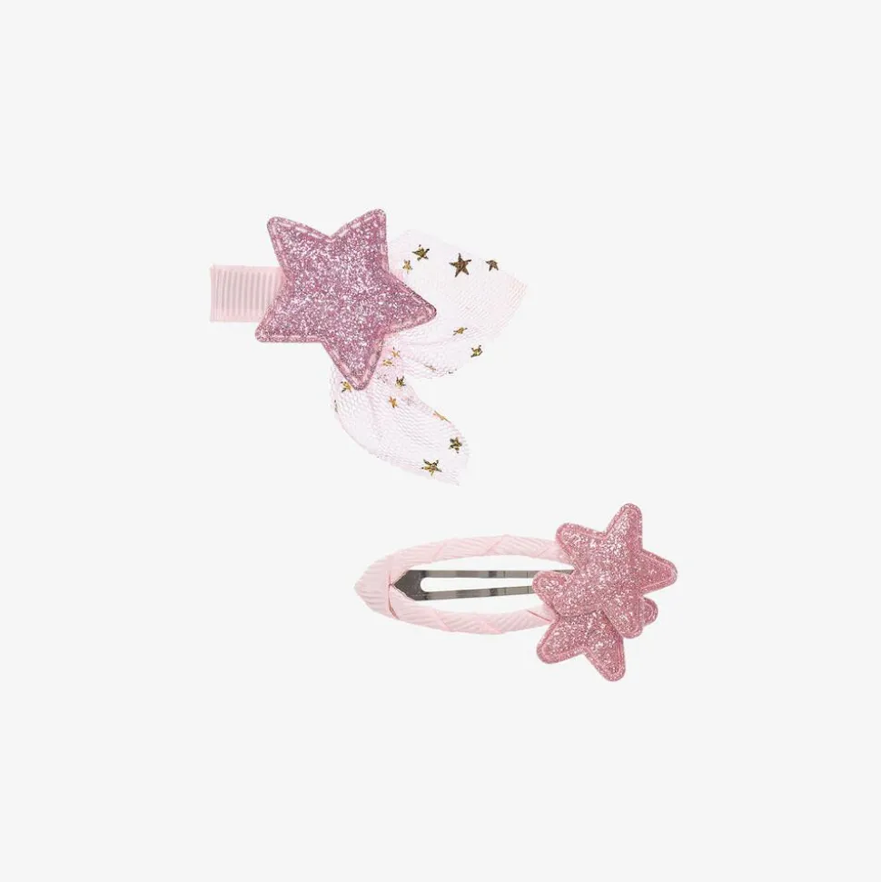 Girls Pink Star Hair Clips (2 Pack)