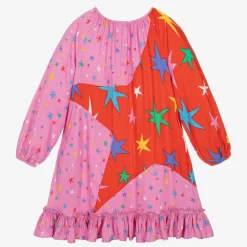Girls Pink Star Print Viscose Dress