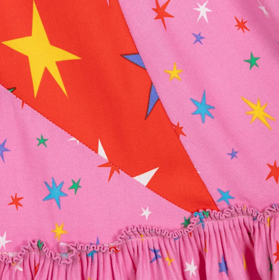 Girls Pink Star Print Viscose Dress