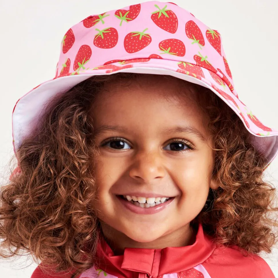 Girls Pink Strawberry Bucket Hat (UPF 50+)
