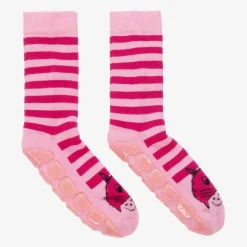 Girls Pink Striped Cat Slipper Socks