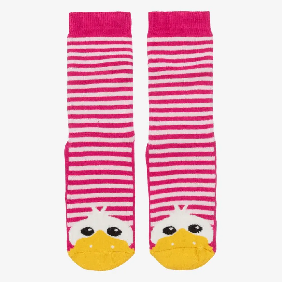 Girls Pink Striped Duck Slipper Socks