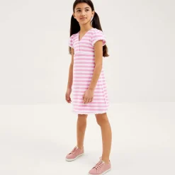 Girls Pink Striped Towelling Dress