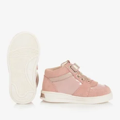 Girls Pink Suede Leather High-Top Trainers