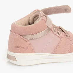 Girls Pink Suede Leather High-Top Trainers