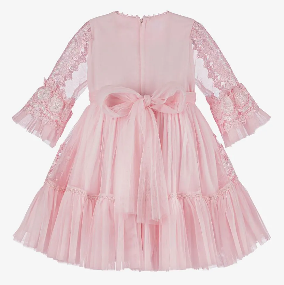 Girls Pink Tulle & Lace Dress