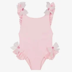 Girls Pink Tulle Bow Swimsuit
