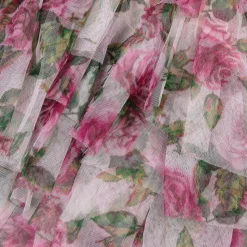 Girls Pink Tulle Rose Print Skirt