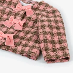 Girls Pink Tweed Bow Jacket