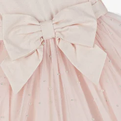 Girls Pink Twill & Tulle Pearl Bead Dress